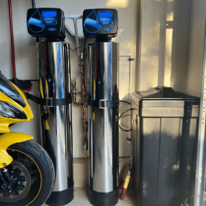 Picture of an installed whole house water filtration system